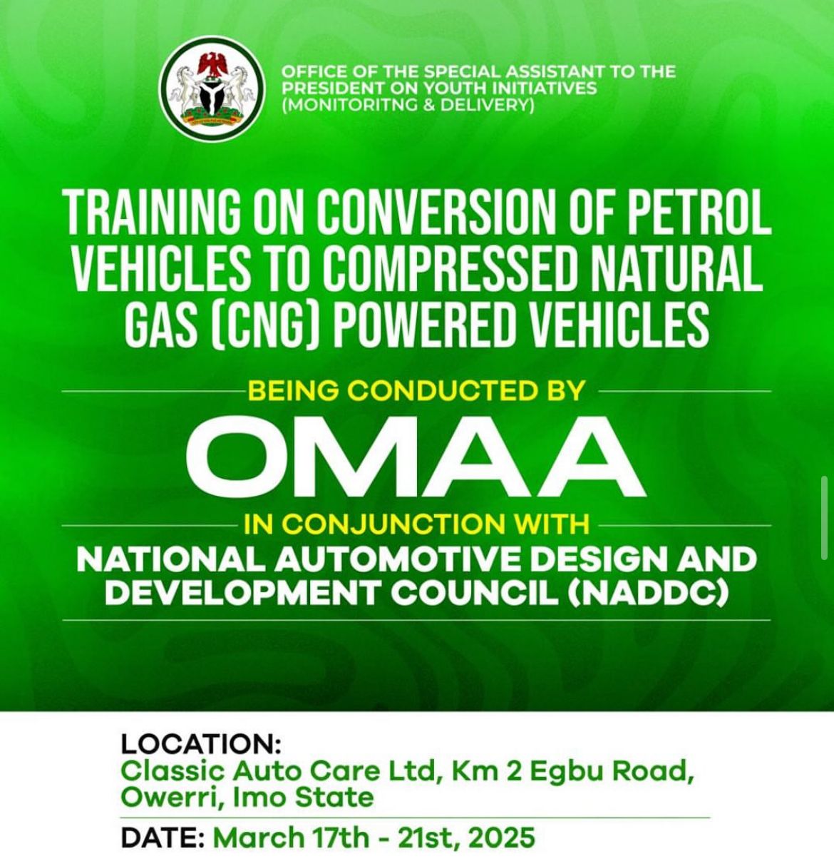 Join the NADDC-OMAA CNG Conversion Training in Owerri