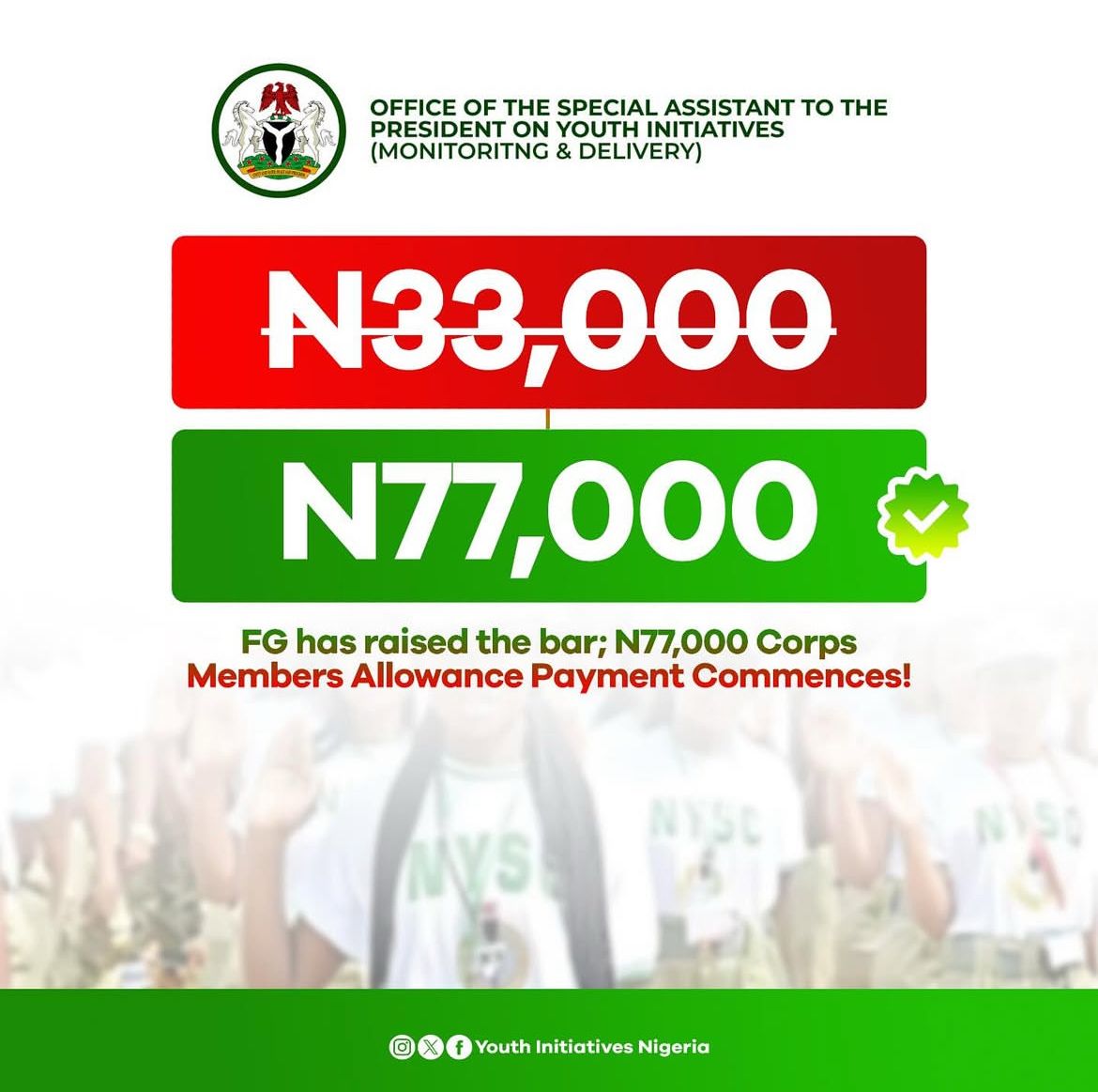NYSC Monthly Allowance Increased to ₦77,000: A Milestone in Youth Empowerment